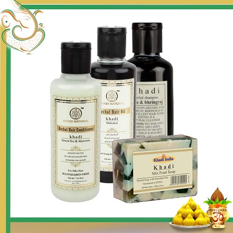 Khadi Natural Combo - Amla & Bhringraj Shampoo (210ml), Mix Fruit Soap  (125g), Shikakai Hair Oil (210ml), Herbal Green Tea & Aloevera Hair  Conditioner (210 ml) 