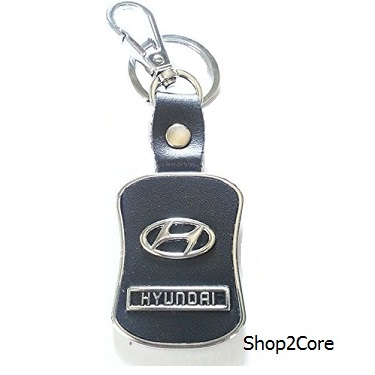 Key Ring Key Chain for HYUNDAI - Black leather with Steel Chrome 
