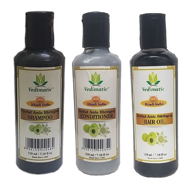 Khadi India Vedimatic AMLA BHRINGRAJ Combo Shampoo - Conditioner - Hair Oil  - 210 ml. each 